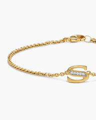 Petite Pavé Initial Chain Bracelet in 18K Yellow Gold with Diamond S