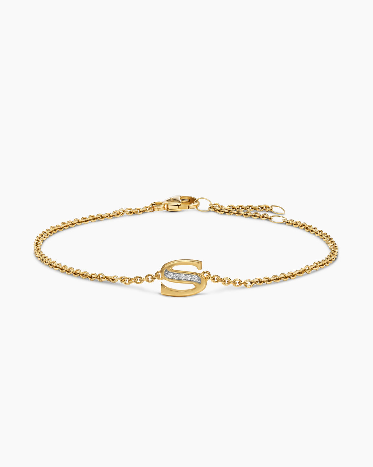 Petite Pavé Initial Chain Bracelet in 18K Yellow Gold with Diamond S