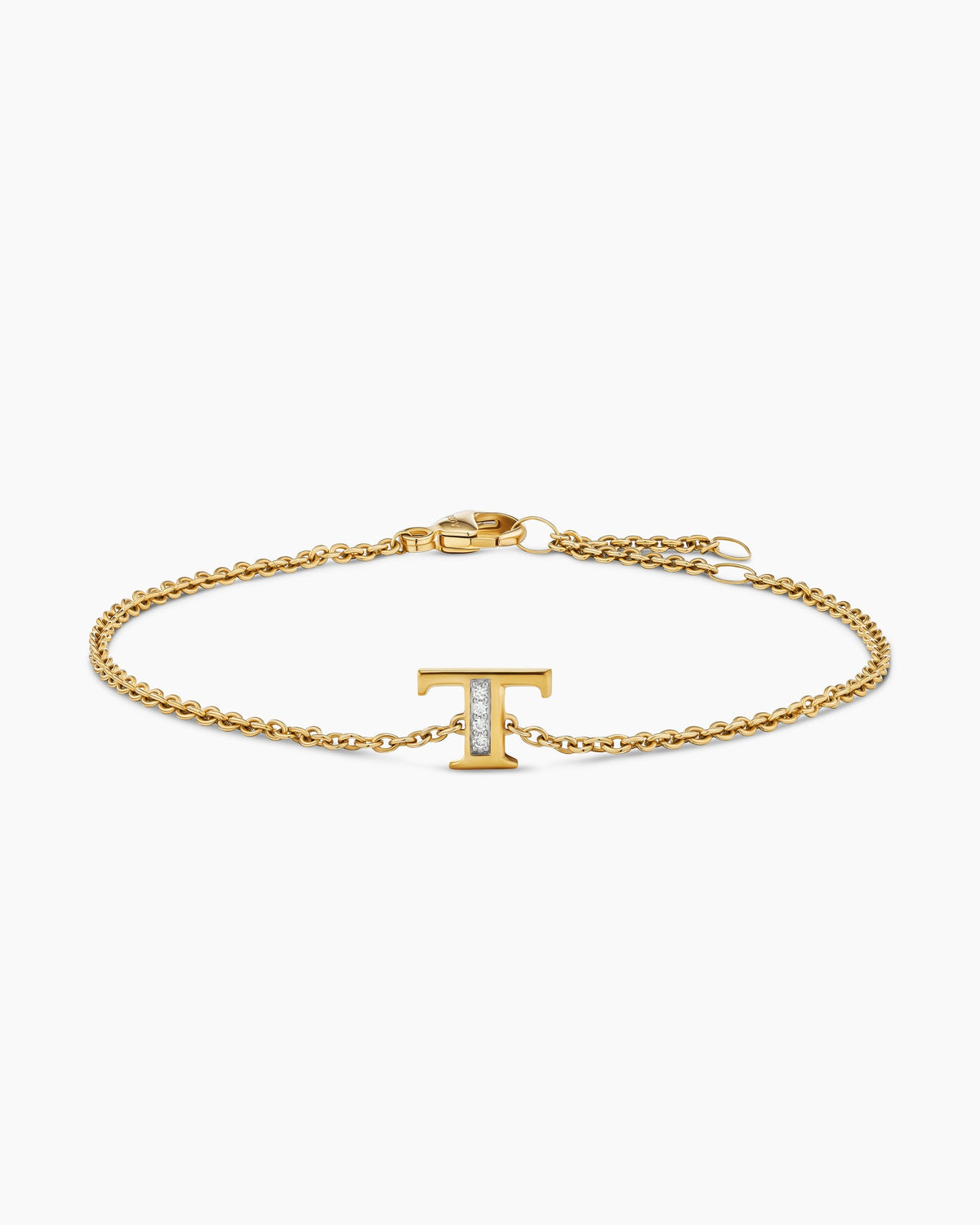 Petite Pavé Initial Chain Bracelet in 18K Yellow Gold with Diamond T