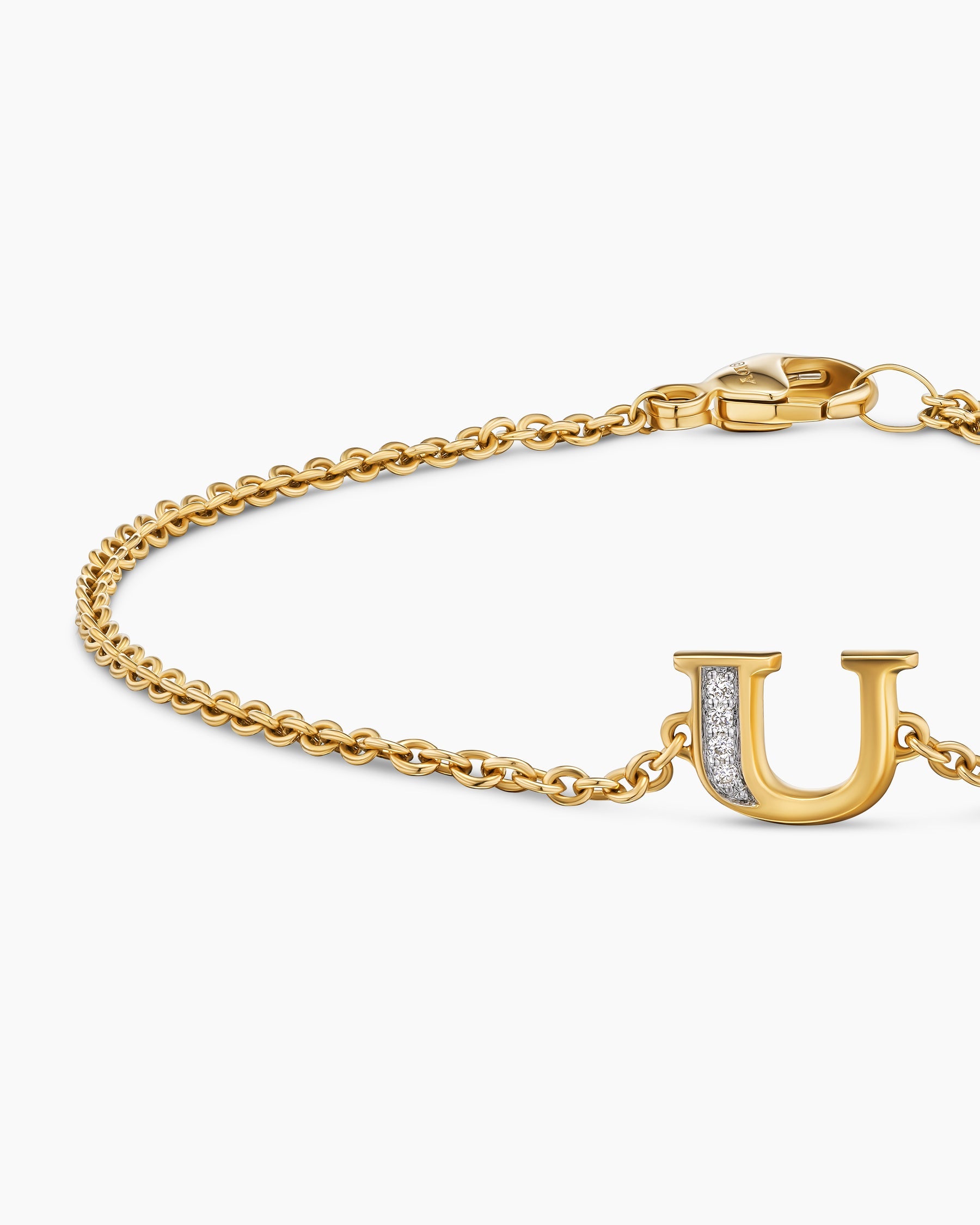 Petite Pavé Initial Chain Bracelet in 18K Yellow Gold with Diamond U