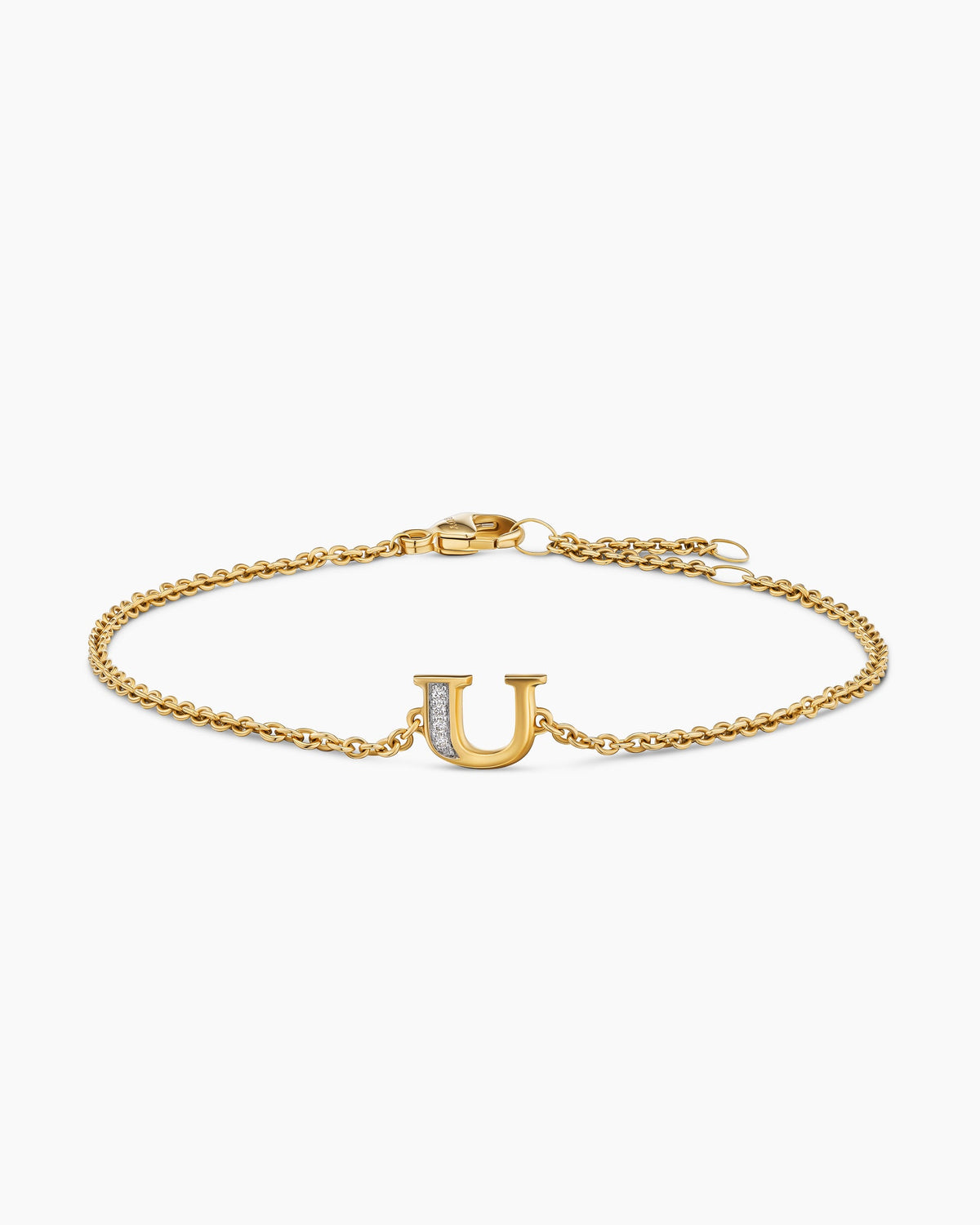 Petite Pavé Initial Chain Bracelet in 18K Yellow Gold with Diamond U