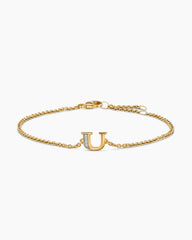 Petite Pavé Initial Chain Bracelet in 18K Yellow Gold with Diamond U