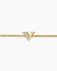 Petite Pavé Initial Chain Bracelet in 18K Yellow Gold with Diamond V