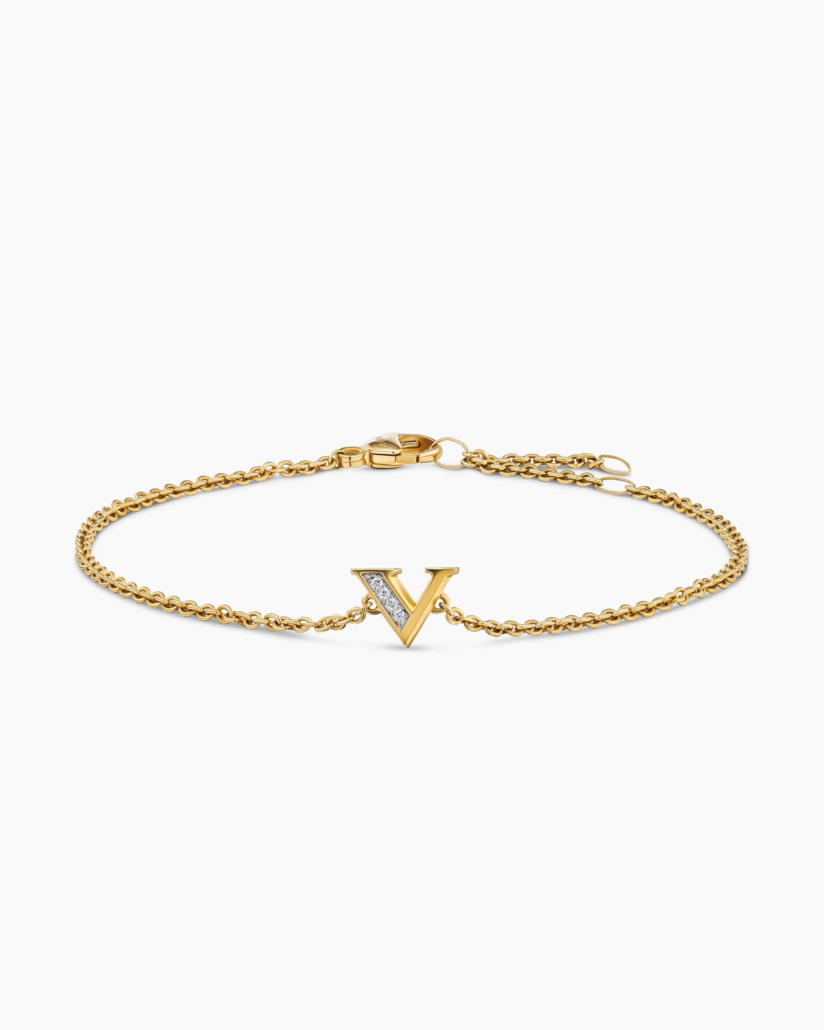 Petite Pavé Initial Chain Bracelet in 18K Yellow Gold with Diamond V