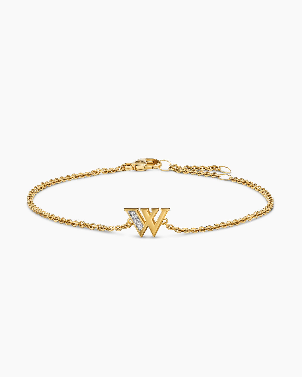Petite Pavé Initial Chain Bracelet in 18K Yellow Gold with Diamond W