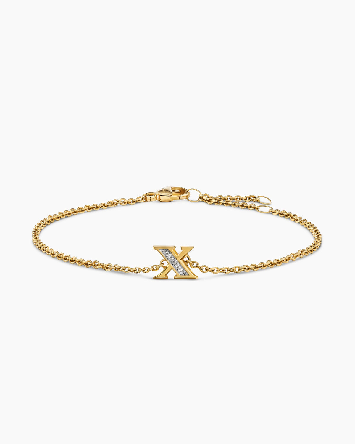 Petite Pavé Initial Chain Bracelet in 18K Yellow Gold with Diamond X