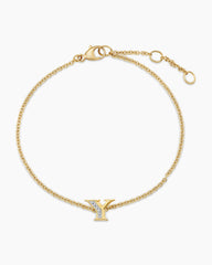 Petite Pavé Initial Chain Bracelet in 18K Yellow Gold with Diamond Y