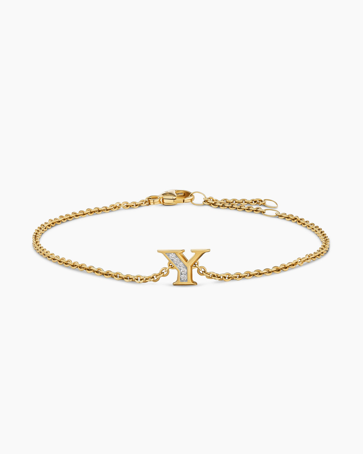 Petite Pavé Initial Chain Bracelet in 18K Yellow Gold with Diamond Y