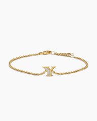 Petite Pavé Initial Chain Bracelet in 18K Yellow Gold with Diamond Y