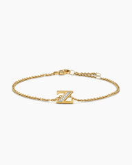 Petite Pavé Initial Chain Bracelet in 18K Yellow Gold with Diamond Z