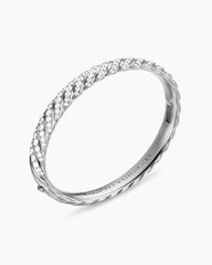 Sculpted Cable Bangle Bracelet in 18K White Gold with Diamonds, 8mm