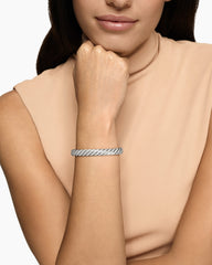 Sculpted Cable Bangle Bracelet in 18K White Gold with Diamonds, 8mm