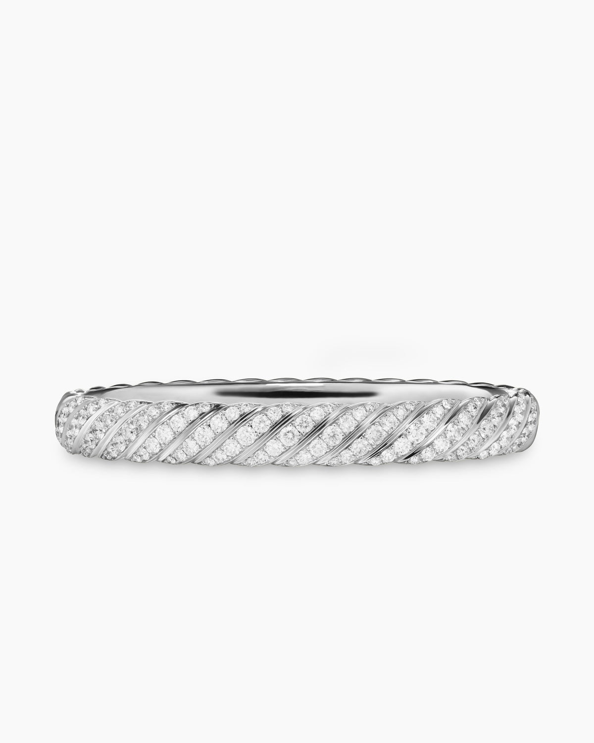 Sculpted Cable Bangle Bracelet in 18K White Gold with Diamonds, 8mm