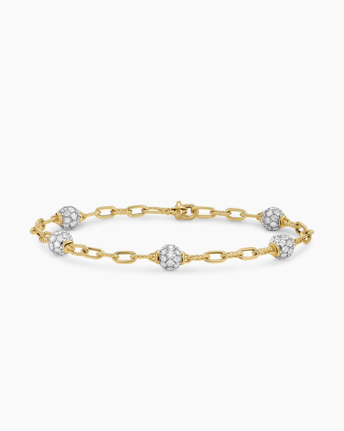 DY Madison® Pavé Bead Chain Bracelet in 18K Yellow Gold with Diamonds, 3mm