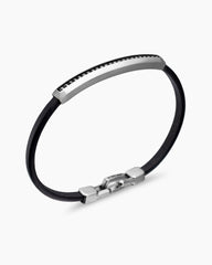 Streamline® ID Bracelet in Black Leather with Sterling Silver and Black Diamonds, 6mm