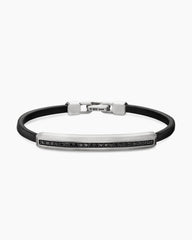 Streamline® ID Bracelet in Black Leather with Sterling Silver and Black Diamonds, 6mm
