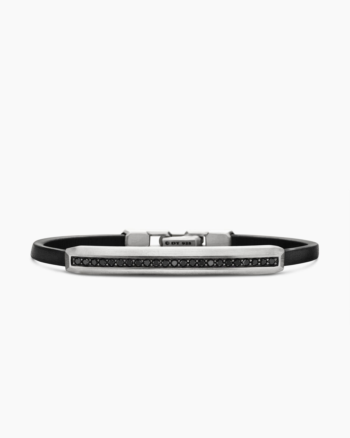 Streamline® ID Bracelet in Black Leather with Sterling Silver and Black Diamonds, 6mm