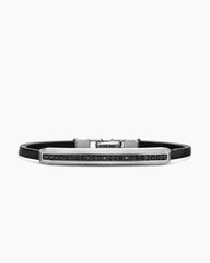 Streamline® ID Bracelet in Black Leather with Sterling Silver and Black Diamonds, 6mm