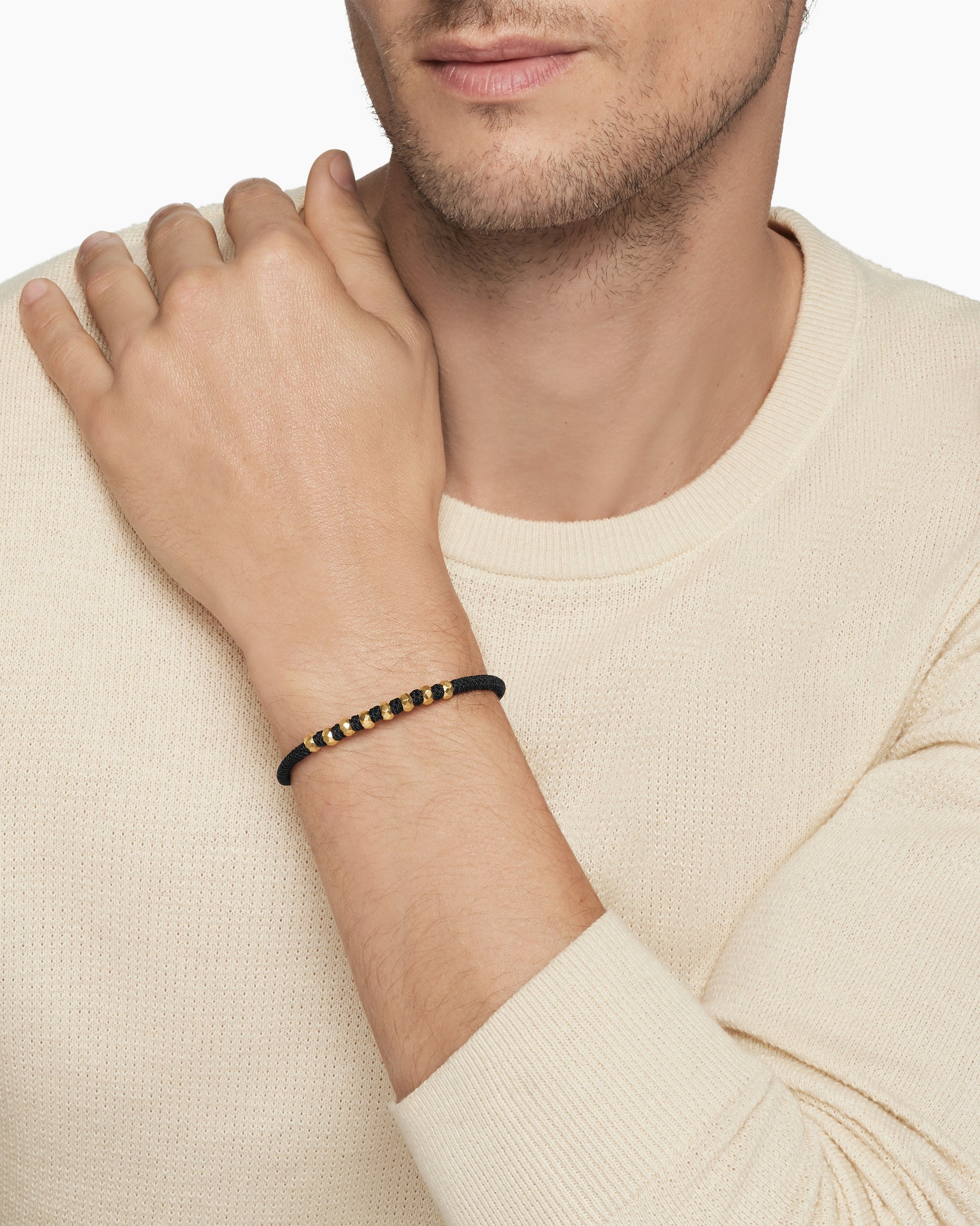Fortune Woven Bracelet in Black Nylon with Black Onyx and 18K Yellow Gold, 5.5mm