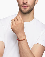 Fortune Woven Bracelet in Red Nylon with Black Onyx and 18K Yellow Gold, 5.5mm