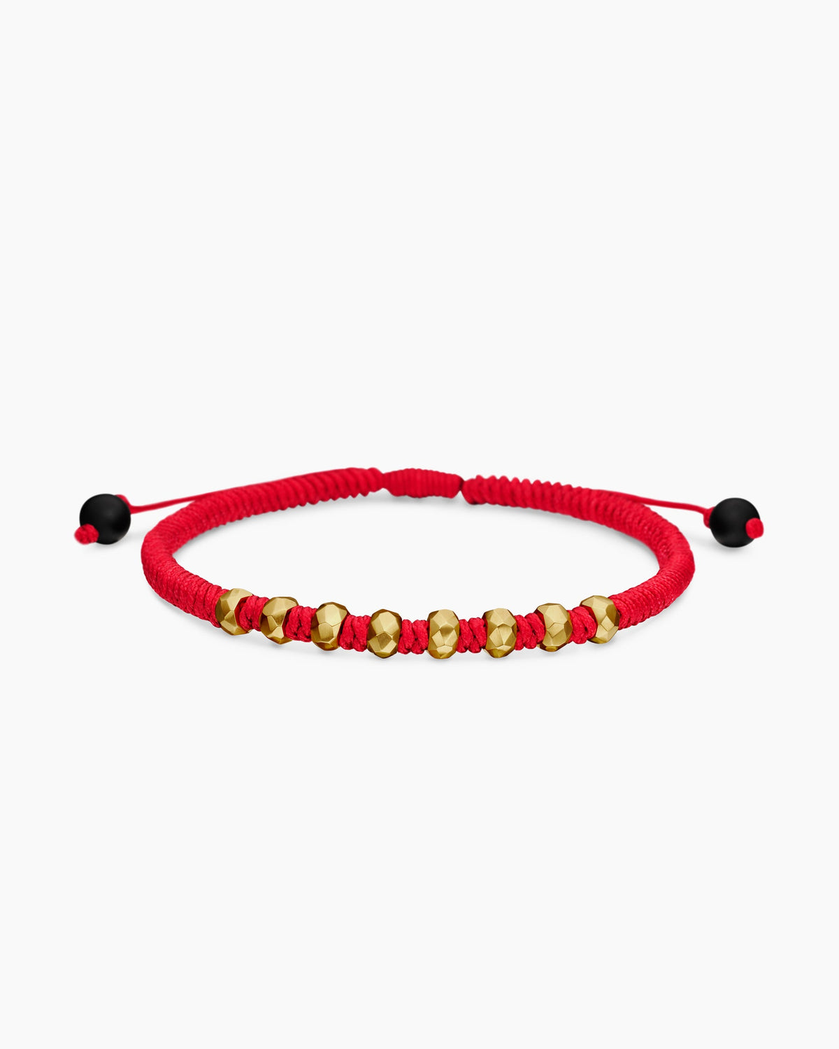 Fortune Woven Bracelet in Red Nylon with Black Onyx and 18K Yellow Gold, 5.5mm