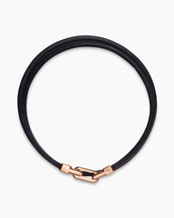 Streamline® Double Wrap Black Leather Bracelet with 18K Rose Gold, 5.2mm
