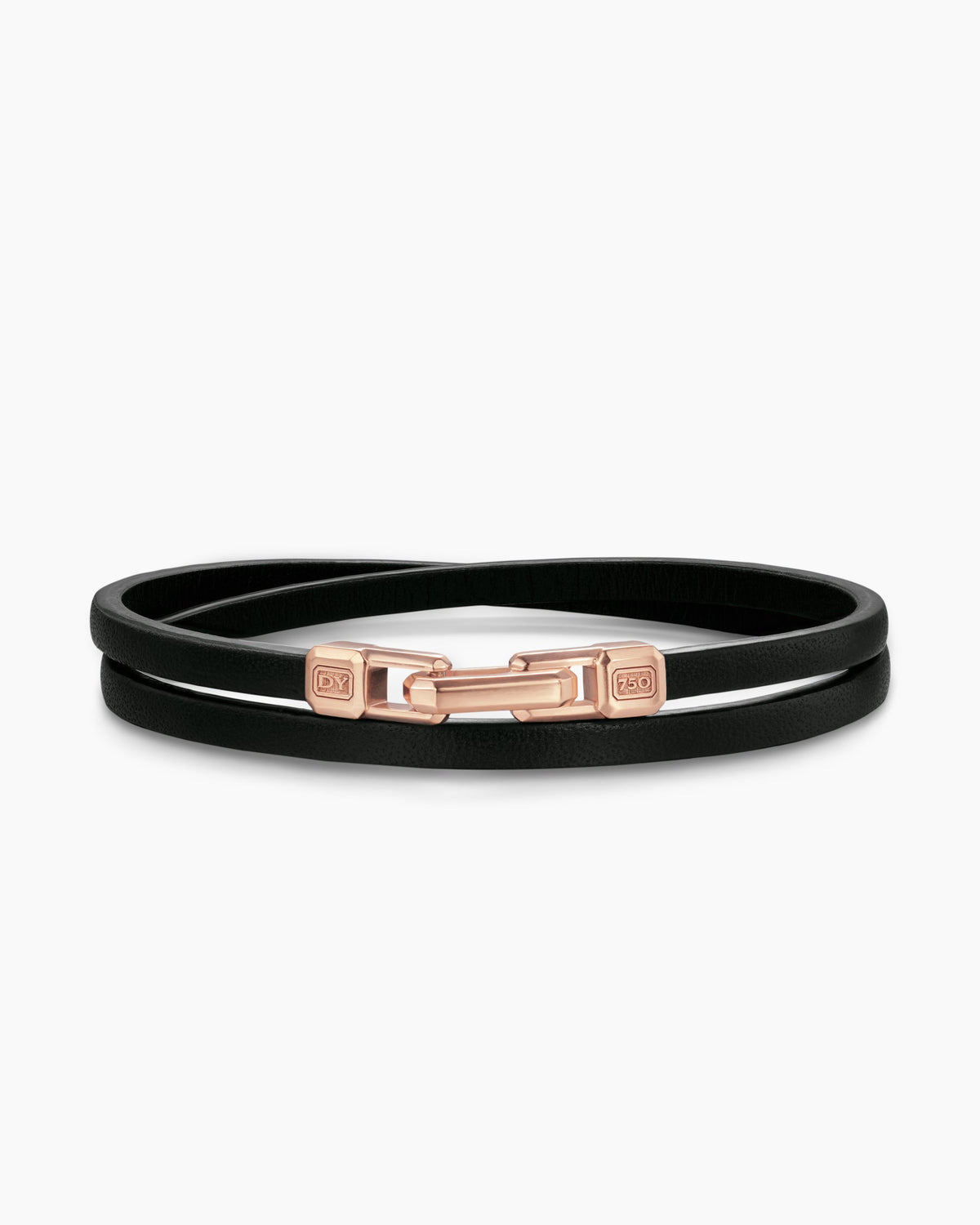 Streamline® Double Wrap Black Leather Bracelet with 18K Rose Gold, 5.2mm