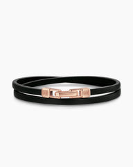 Streamline® Double Wrap Black Leather Bracelet with 18K Rose Gold, 5.2mm