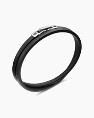 Streamline® Double Wrap Bracelet in Black Leather with Sterling Silver, 5.2mm