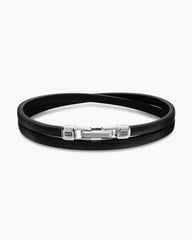 Streamline® Double Wrap Bracelet in Black Leather with Sterling Silver, 5.2mm