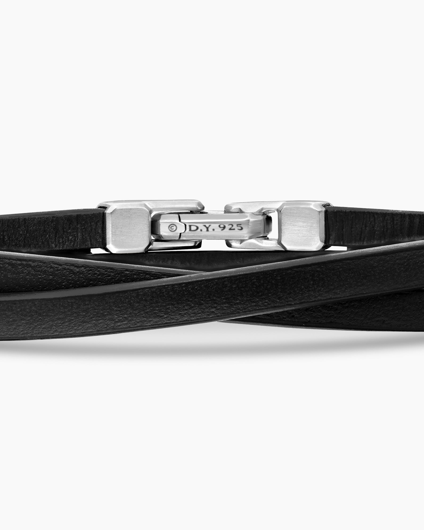 Streamline® Double Wrap Bracelet in Black Leather with Sterling Silver, 5.2mm