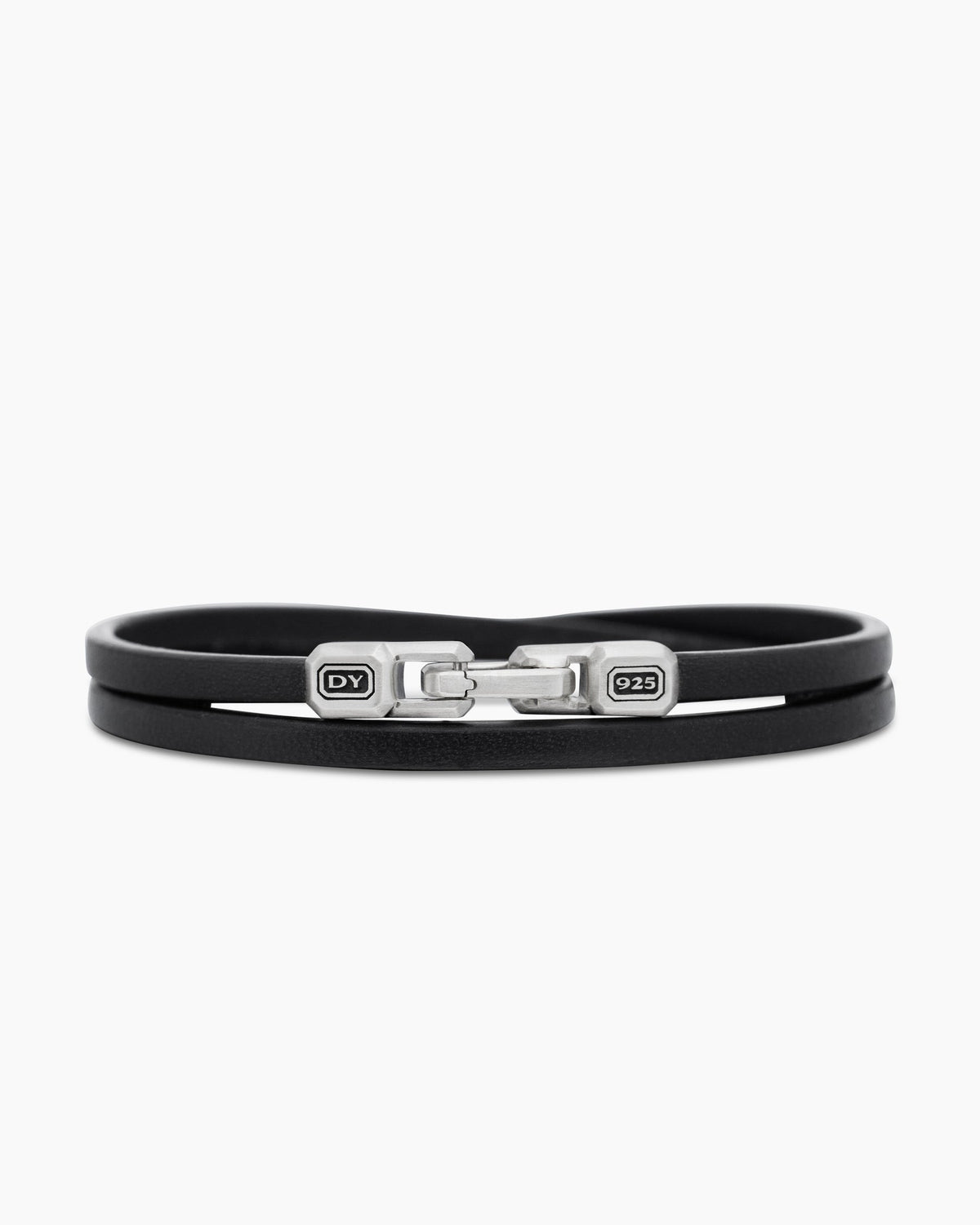 Streamline® Double Wrap Bracelet in Black Leather with Sterling Silver, 5.2mm