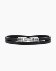 Streamline® Double Wrap Bracelet in Black Leather with Sterling Silver, 5.2mm