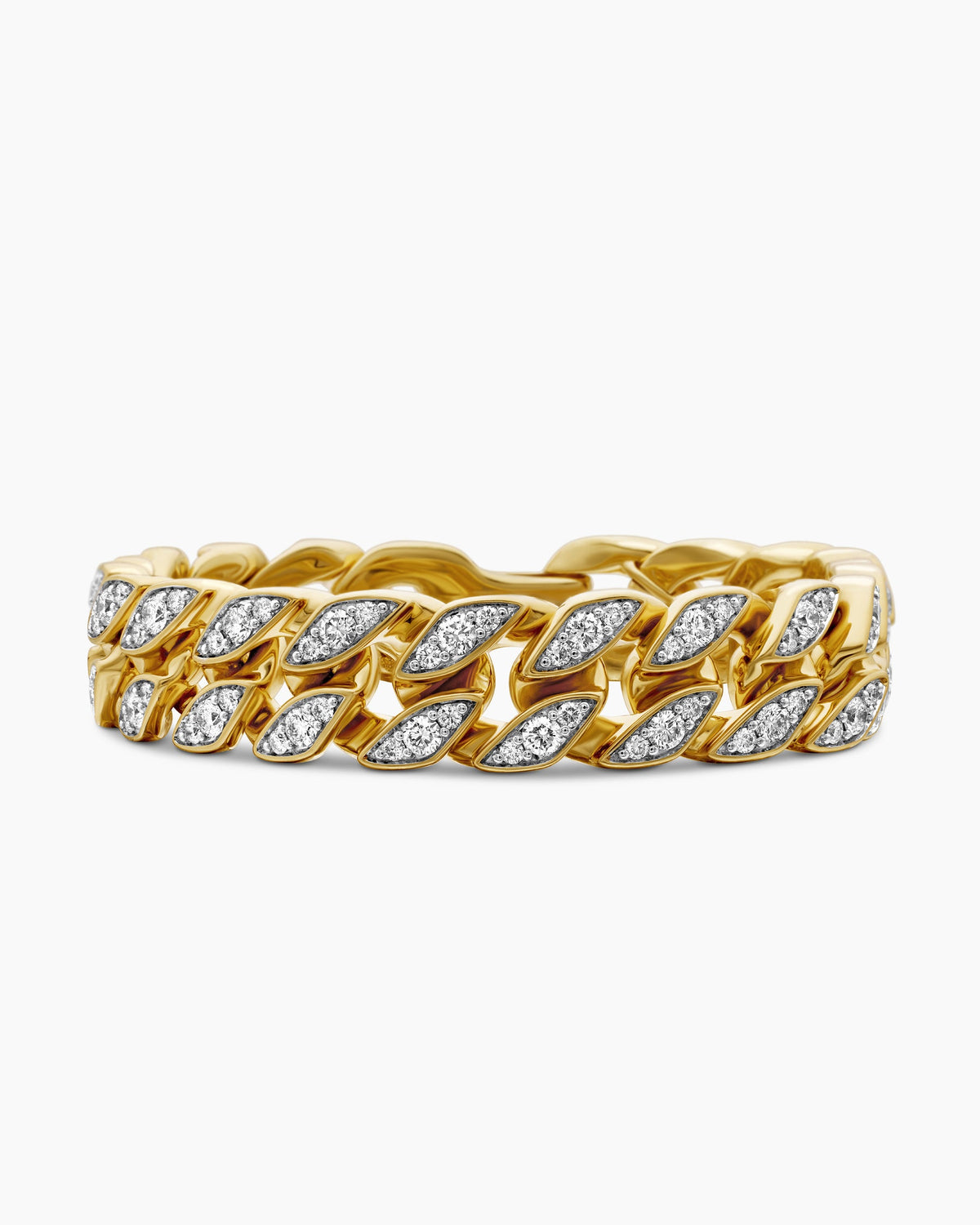 Curb Chain Bracelet in 18K Yellow Gold with Diamonds, 14.5mm