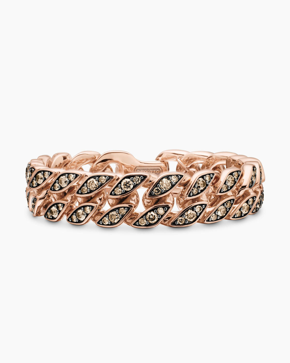 Curb Chain Bracelet in 18K Rose Gold with Cognac Diamonds, 14.5mm