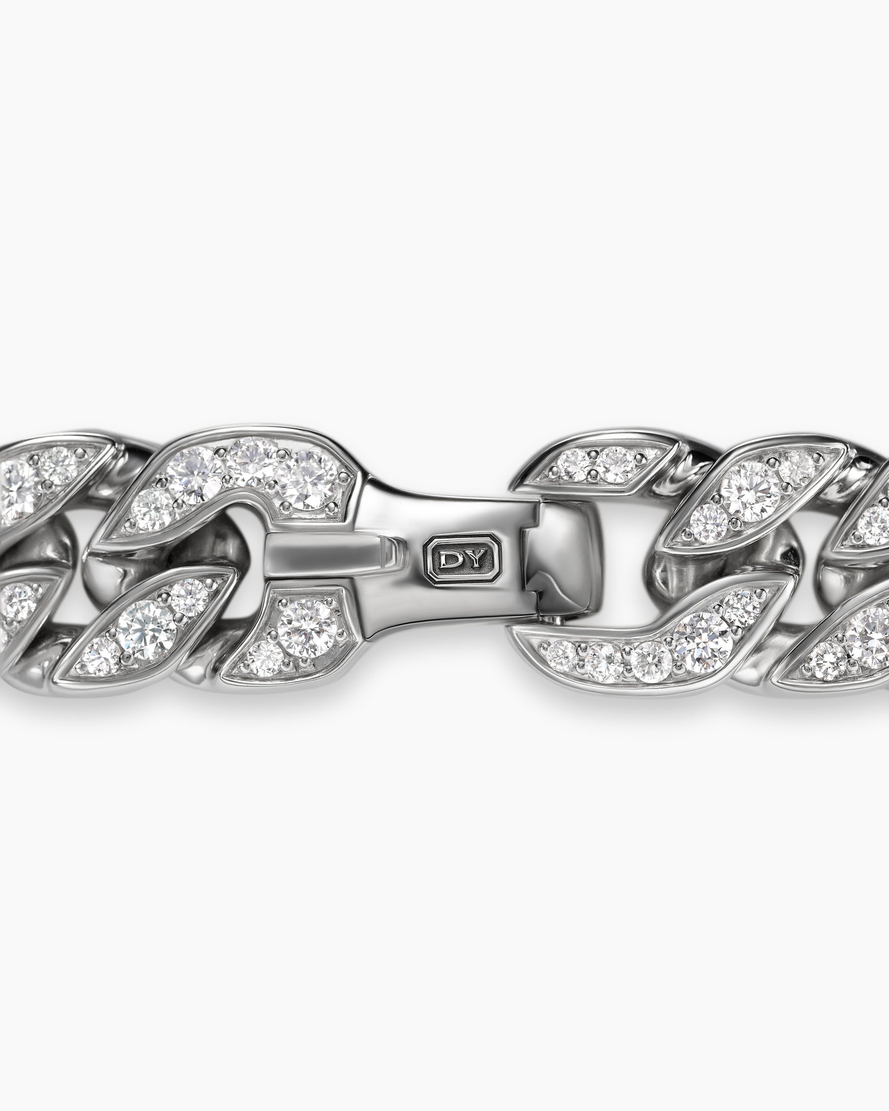 Curb Chain Bracelet in Platinum with Diamonds, 14.5mm