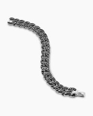 Curb Chain Bracelet in Sterling Silver with Black Diamonds, 14.5mm