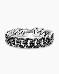 Curb Chain Bracelet in Sterling Silver with Black Diamonds, 14.5mm