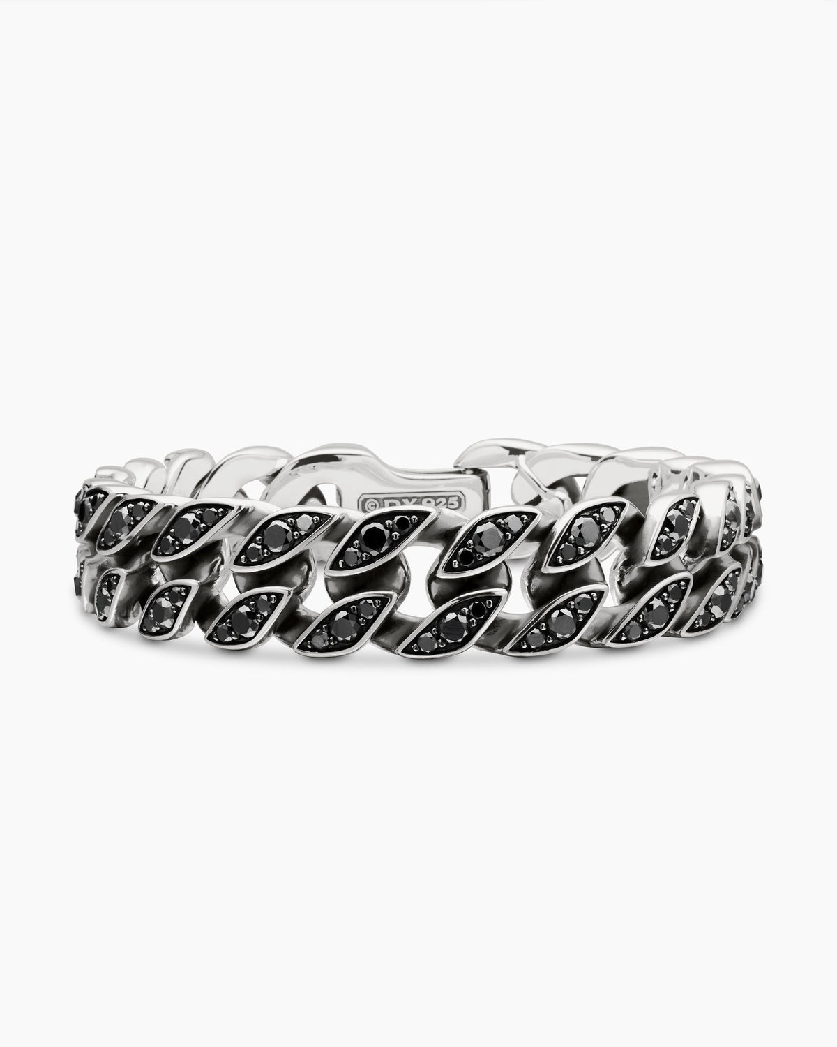 Curb Chain Bracelet in Sterling Silver with Black Diamonds, 14.5mm