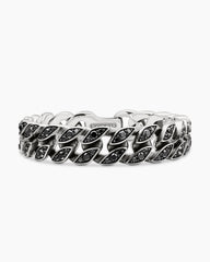 Curb Chain Bracelet in Sterling Silver with Black Diamonds, 14.5mm