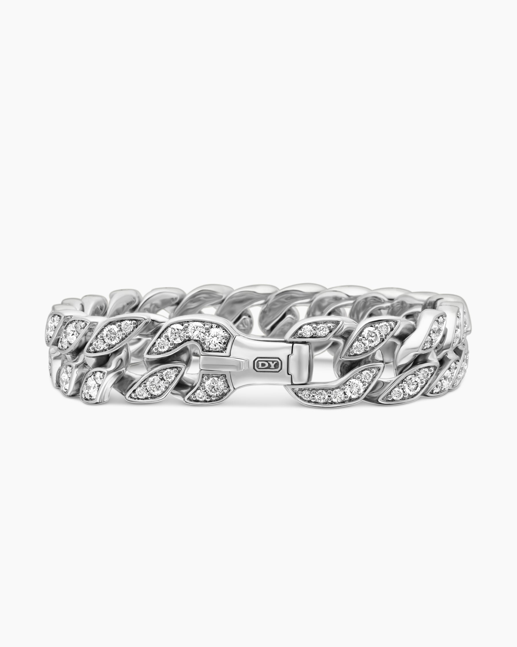 Curb Chain Bracelet in Sterling Silver with Diamonds, 14.5mm