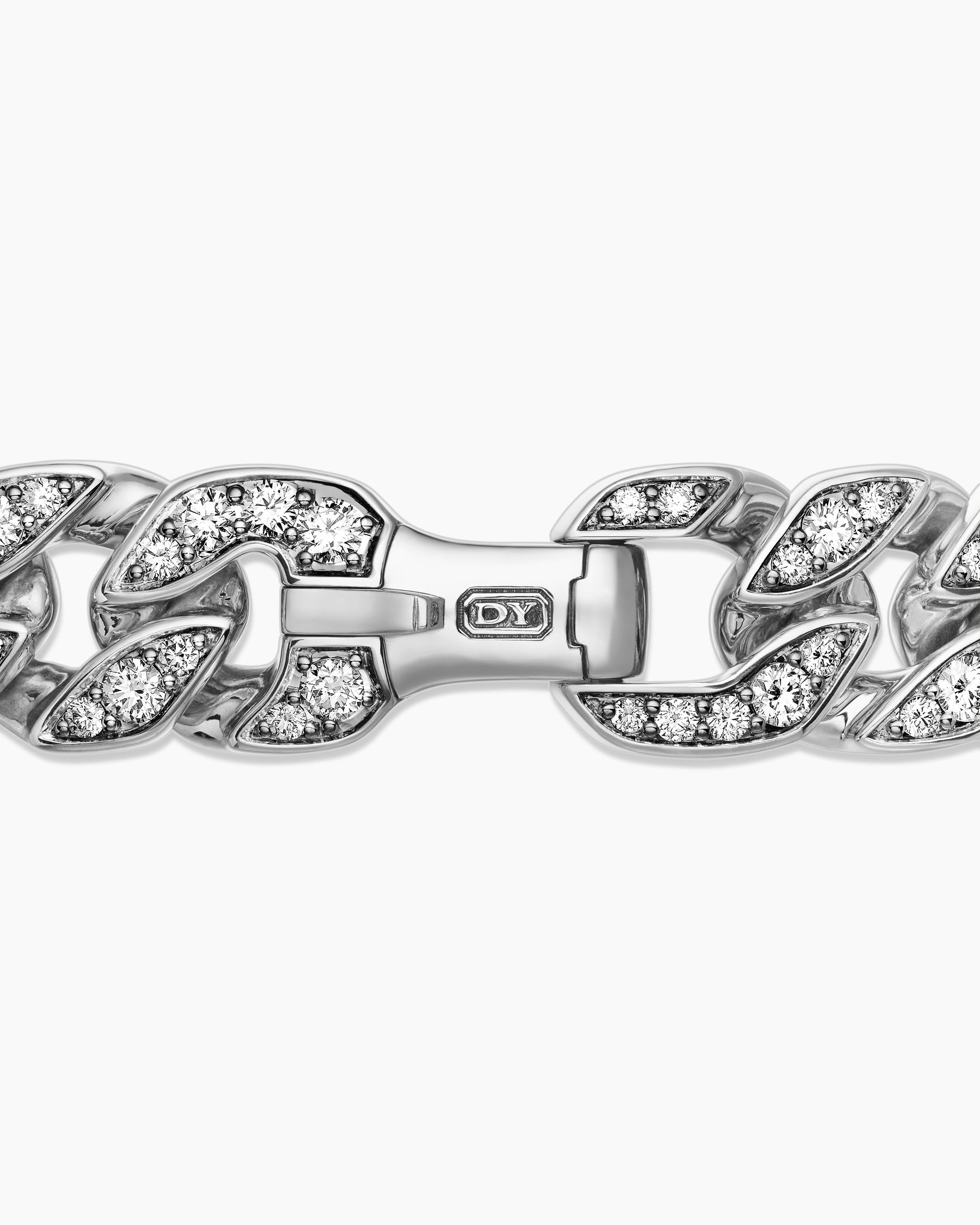 Curb Chain Bracelet in Sterling Silver with Diamonds, 14.5mm