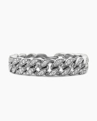 Curb Chain Bracelet in Sterling Silver with Diamonds, 14.5mm