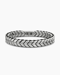 Chevron Woven Bracelet in Sterling Silver with Black Nylon, 9mm