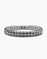 Chevron Woven Bracelet in Sterling Silver with Black Diamonds and Black Nylon, 9mm