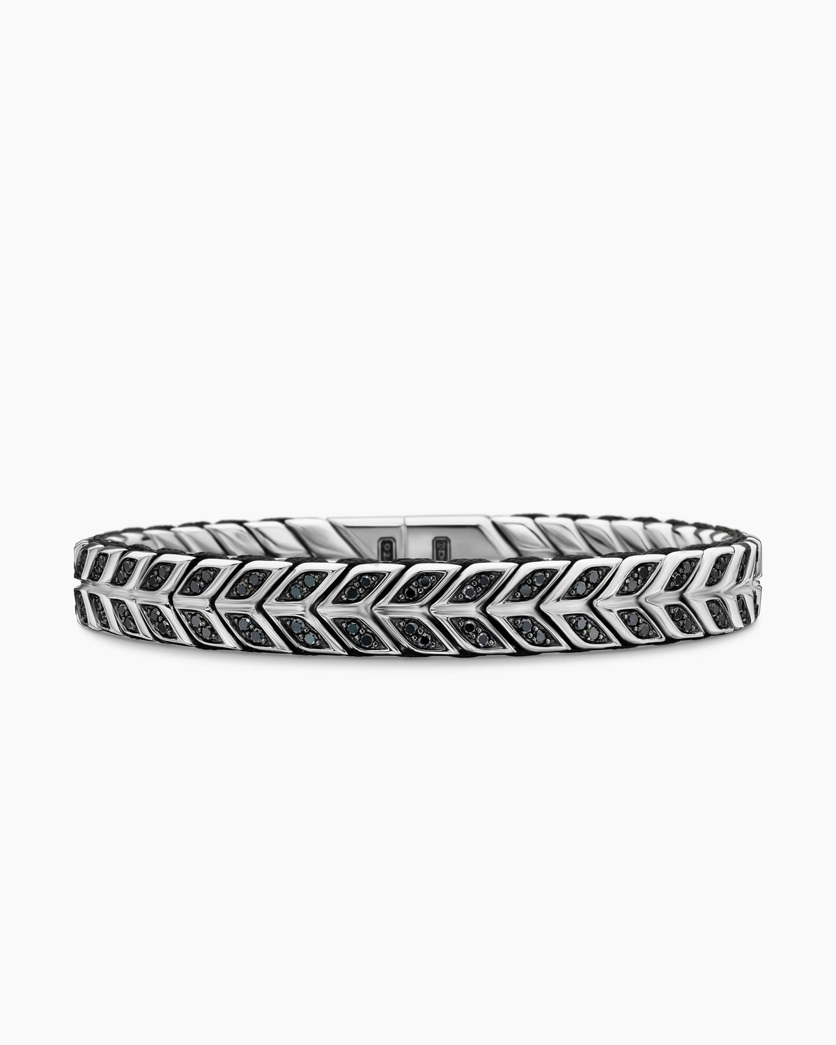 Chevron Woven Bracelet in Sterling Silver with Black Diamonds and Black Nylon, 9mm