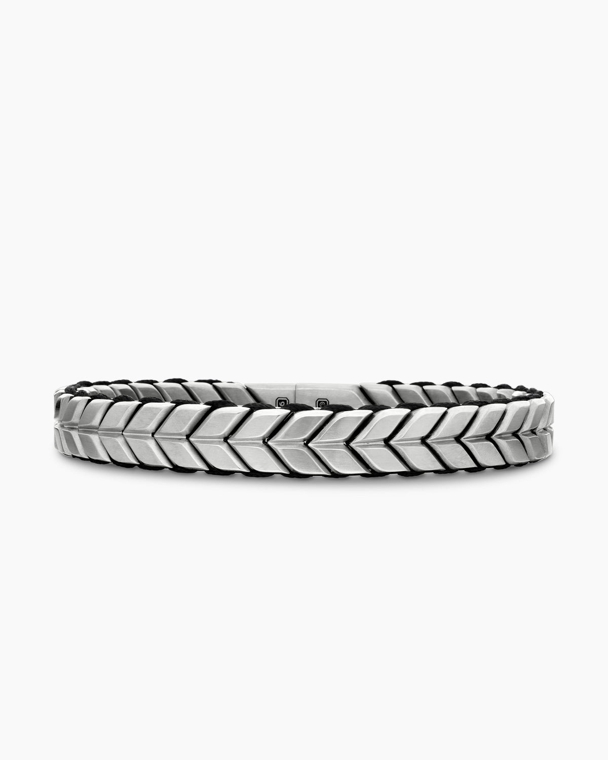 Chevron Woven Bracelet in Sterling Silver with Black Nylon, 9mm