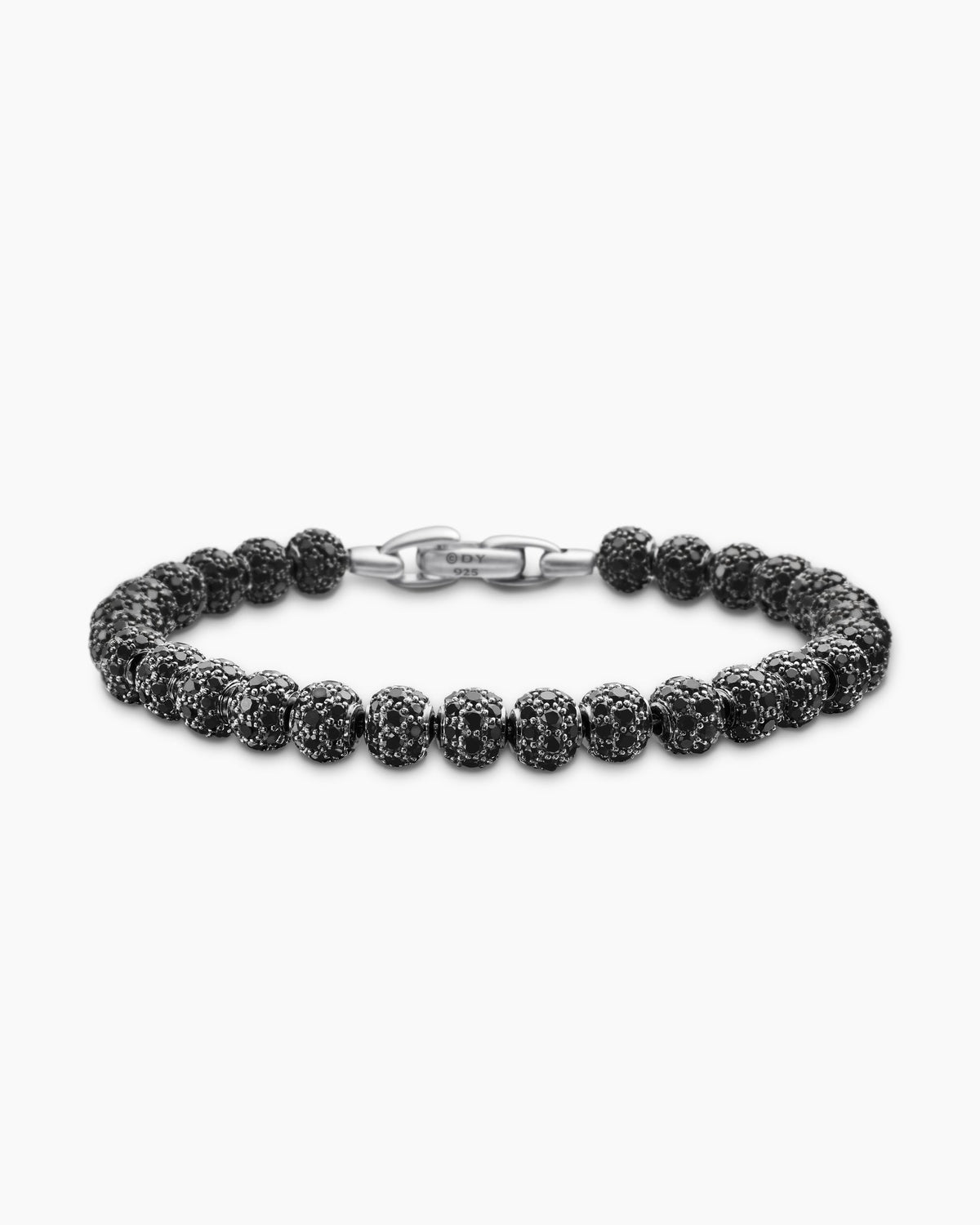Spiritual Beads Bracelet in Sterling Silver with Pavé Black Diamonds, 6mm