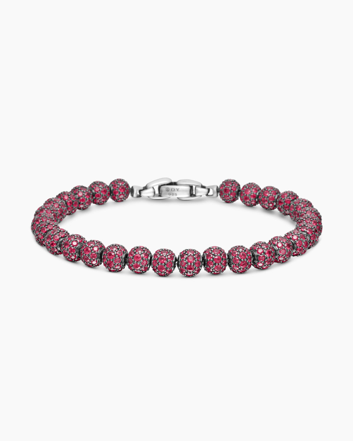 Spiritual Beads Bracelet in Sterling Silver with Pavé Rubies, 6mm