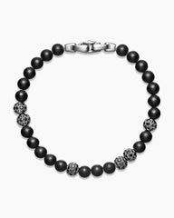 Spiritual Beads Bracelet in Sterling Silver with Black Onyx and Pavé Black Diamonds, 6mm